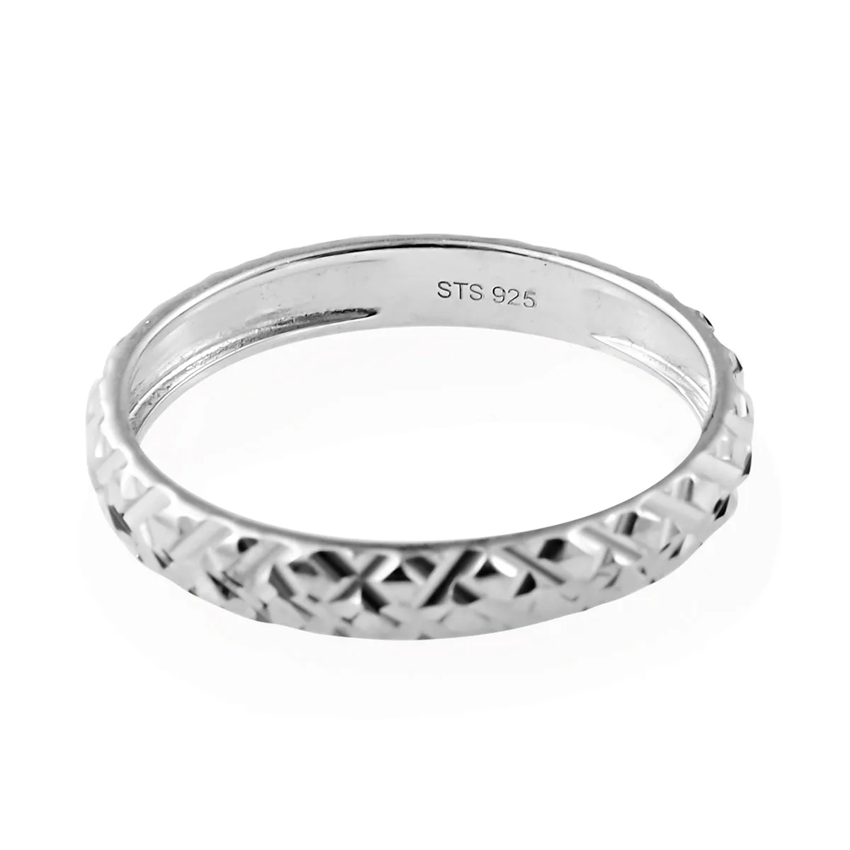 Platinum over Sterling Silver (5.8 g) Argyle Diamond Cut Hoop Earrings & Ring Set