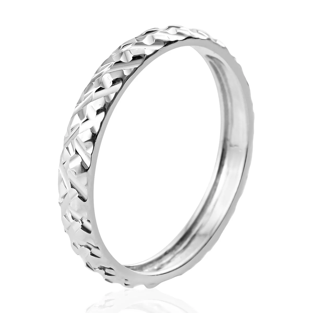Platinum over Sterling Silver (5.8 g) Argyle Diamond Cut Hoop Earrings & Ring Set