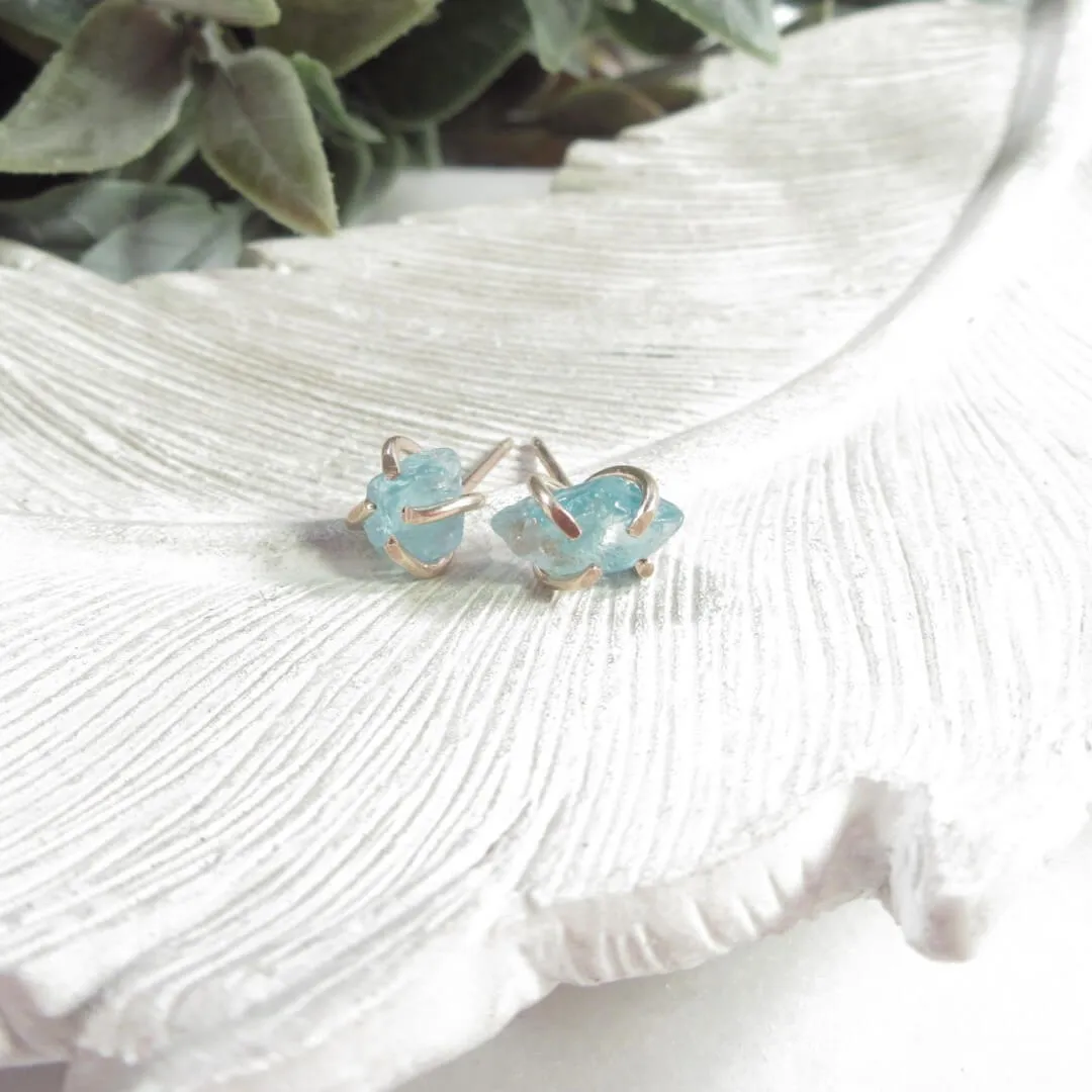 Post Earring Raw Gemstone Aquamarine Choose Your Metal