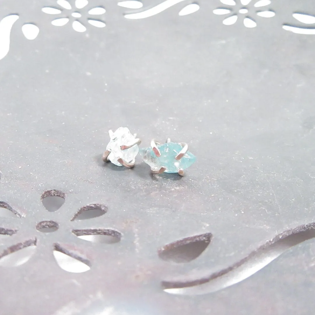 Post Earring Raw Gemstone Aquamarine Choose Your Metal