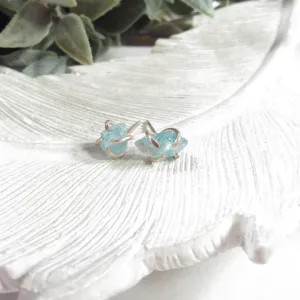 Post Earring Raw Gemstone Aquamarine Choose Your Metal