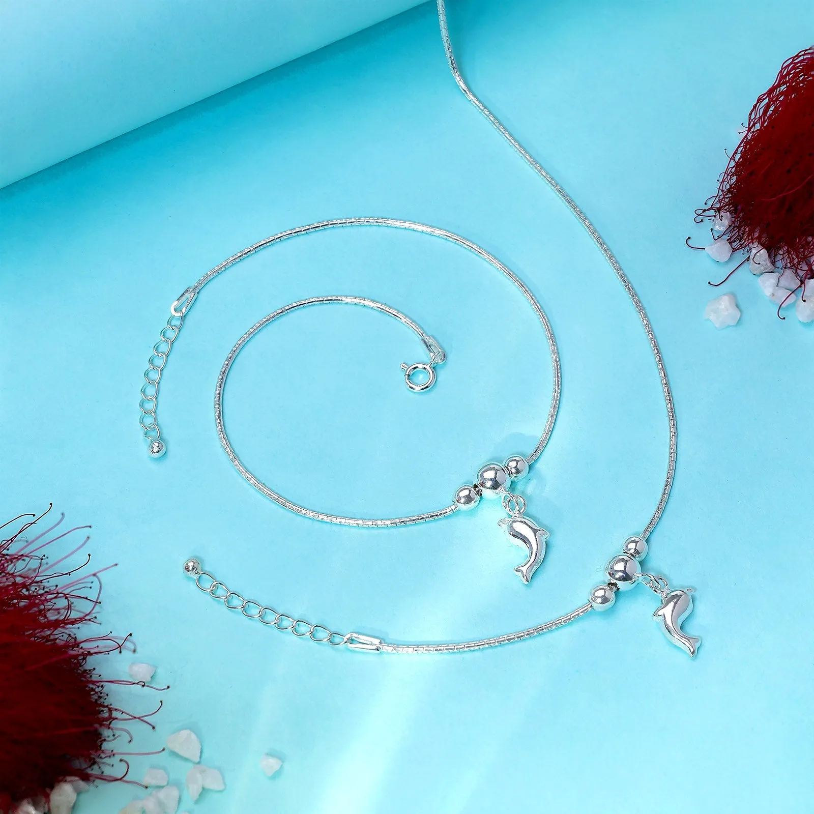 Pure Silver Anklets - Ocean Breeze Dolphin Allure