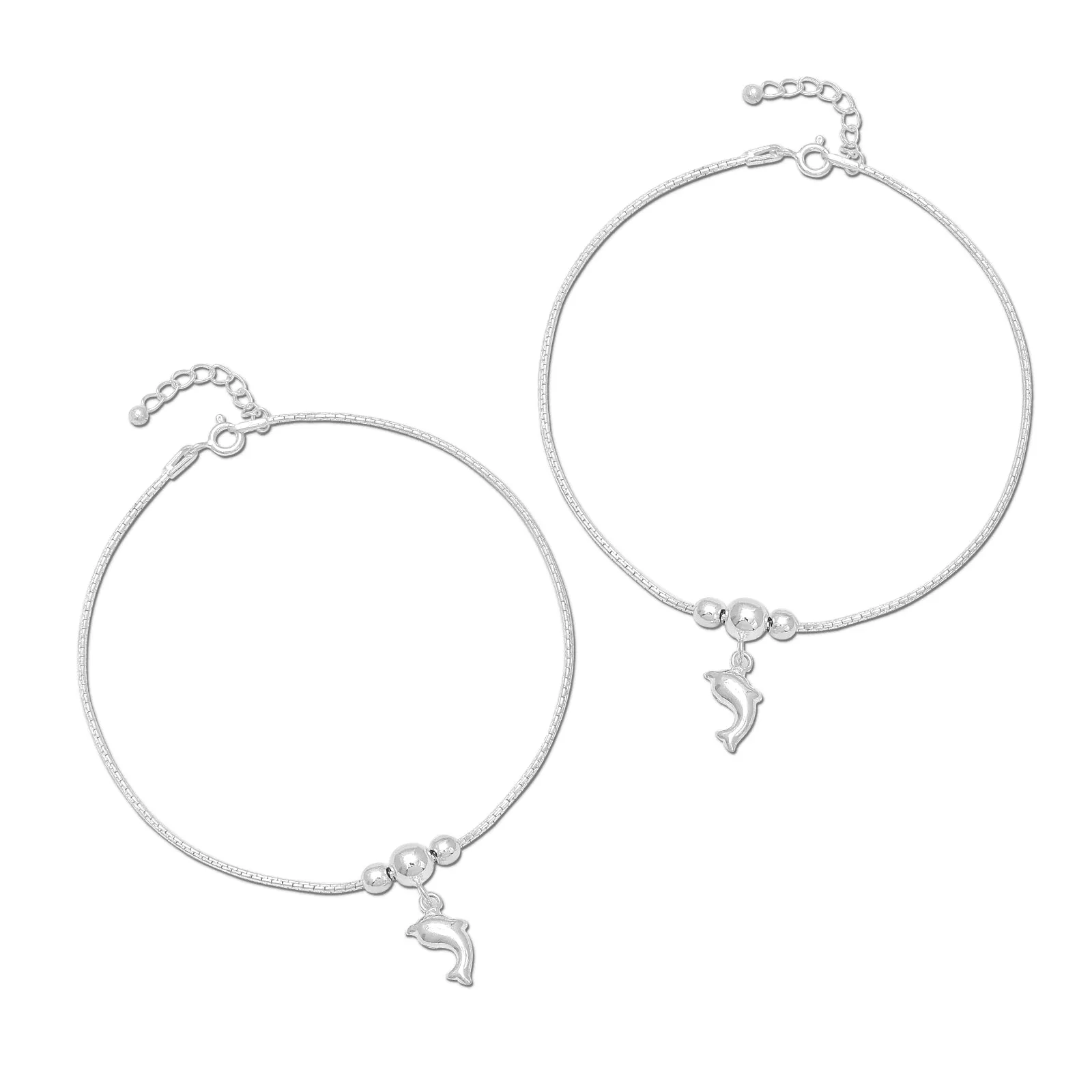 Pure Silver Anklets - Ocean Breeze Dolphin Allure