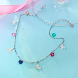 Pure Sterling Silver Multicolor Butterfly Anklet