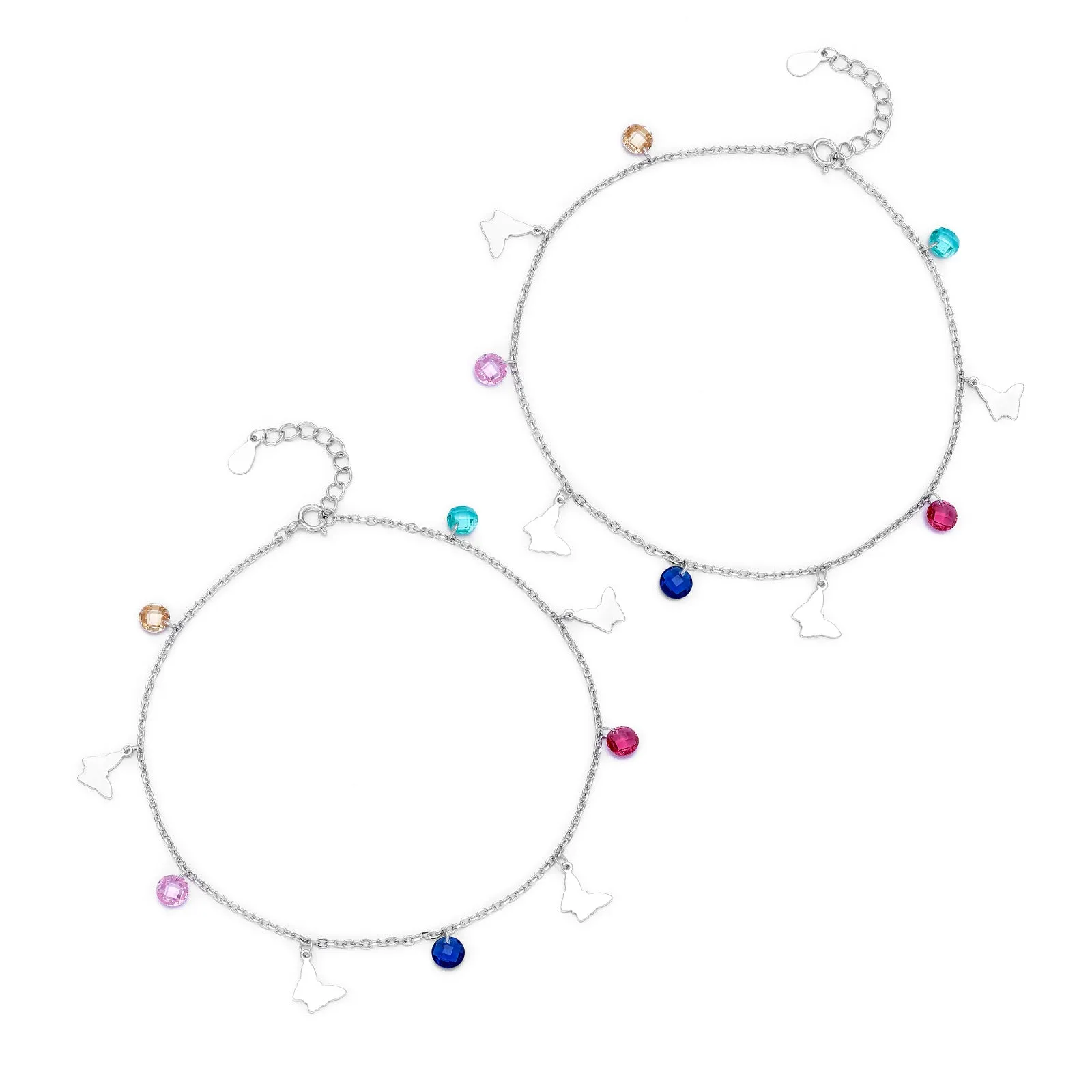 Pure Sterling Silver Multicolor Butterfly Anklet