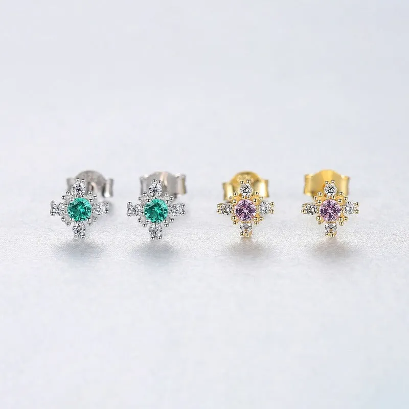 Purple Amethyst Gemstone Stud Earrings Silver For Women Wedding Jewelry