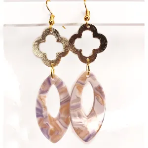 Purple and Gold Marble Quatrefoil Earrings