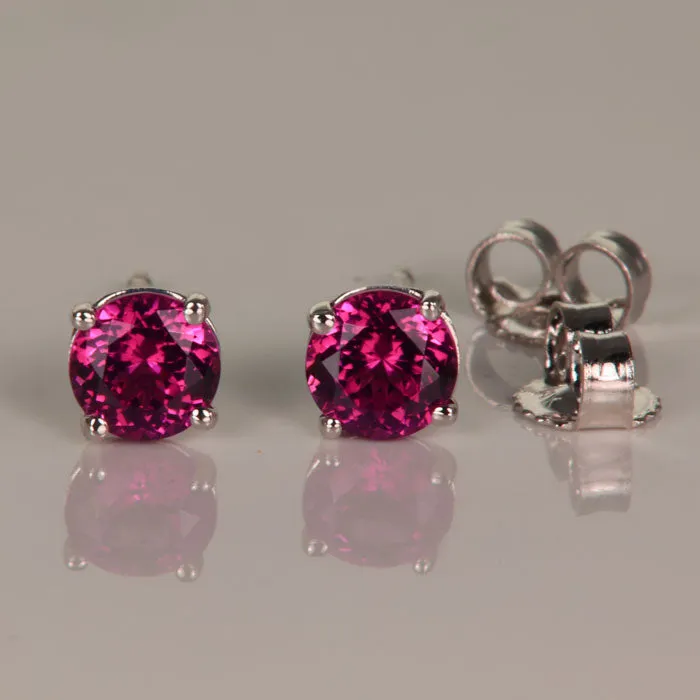 Purple Garnet Stud Earrings in 14k White Gold .96ct