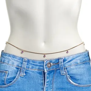 Purple Gem Rose Gold Tone Rounded Dangles Belly Chain