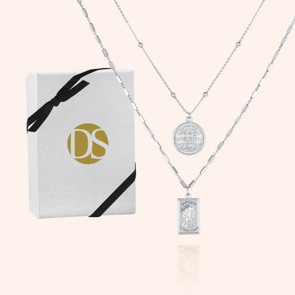 "Athens" Set of Two Coin & Tag Pendant Layered Necklaces