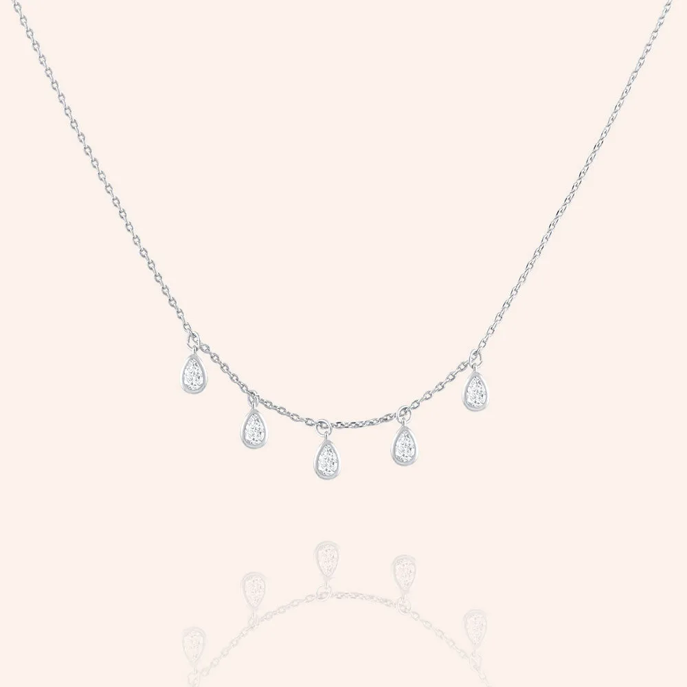 "Gleaming Droplets" 2.2CTW Bezel-Set Pear Cut Charms Necklace