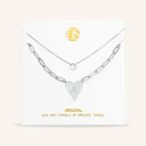 "Initial This" Set of Two Initial Heart & Solitaire Layering Necklaces