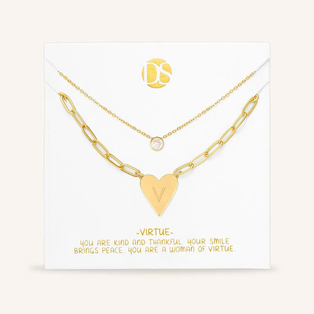 "Initial This" Set of Two Initial Heart & Solitaire Layering Necklaces