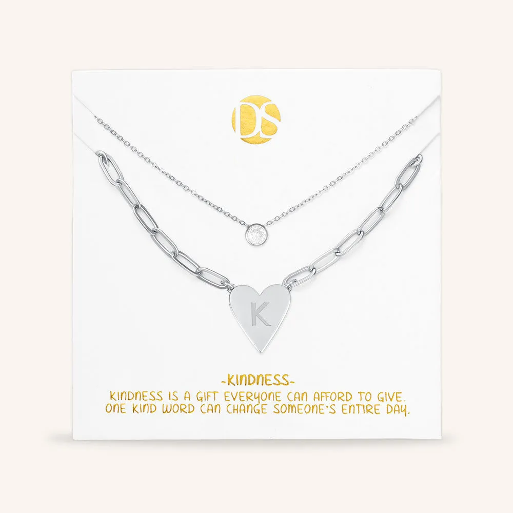 "Initial This" Set of Two Initial Heart & Solitaire Layering Necklaces