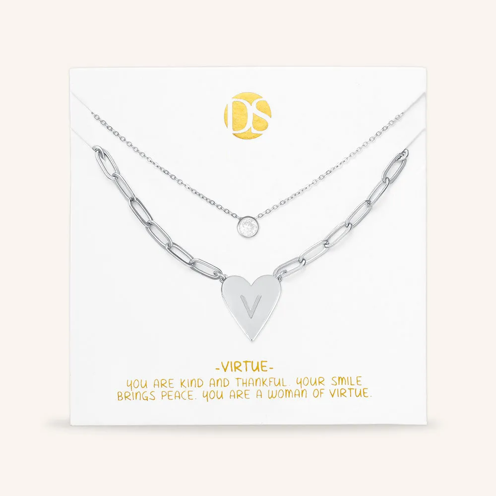 "Initial This" Set of Two Initial Heart & Solitaire Layering Necklaces