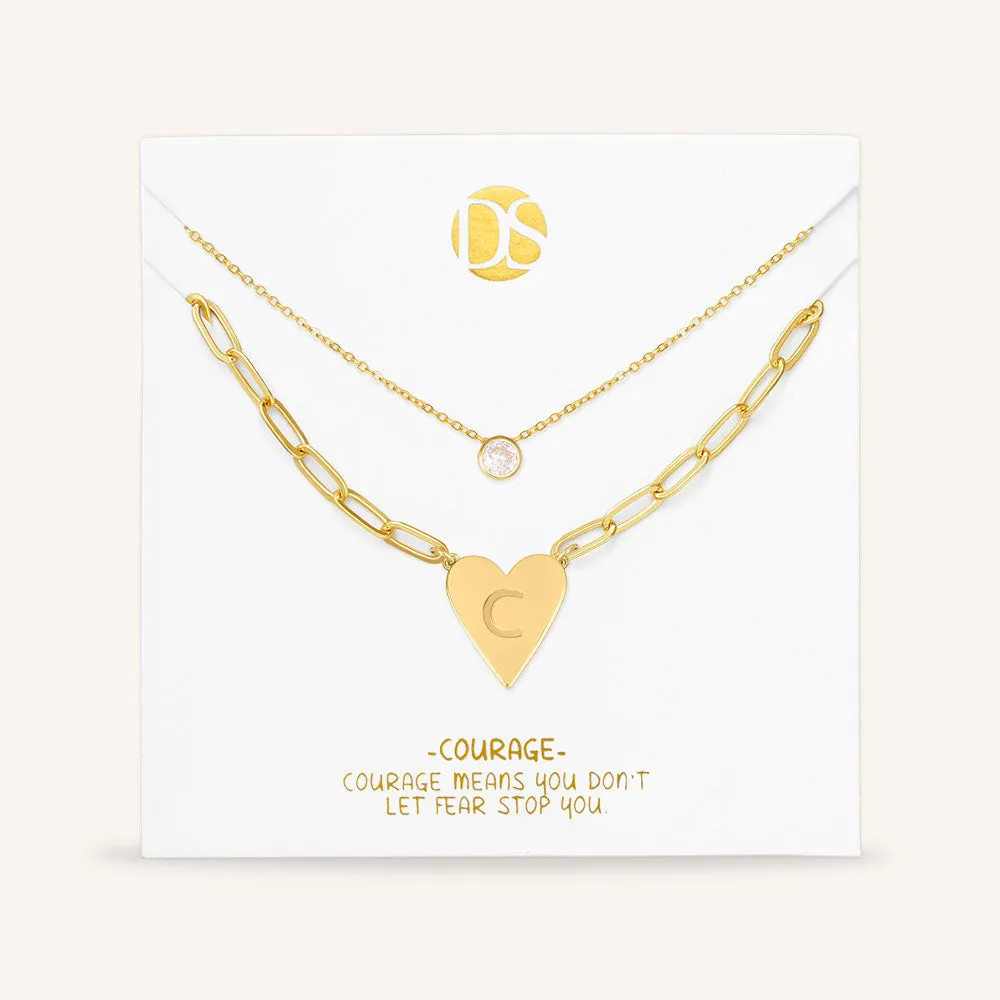 "Initial This" Set of Two Initial Heart & Solitaire Layering Necklaces
