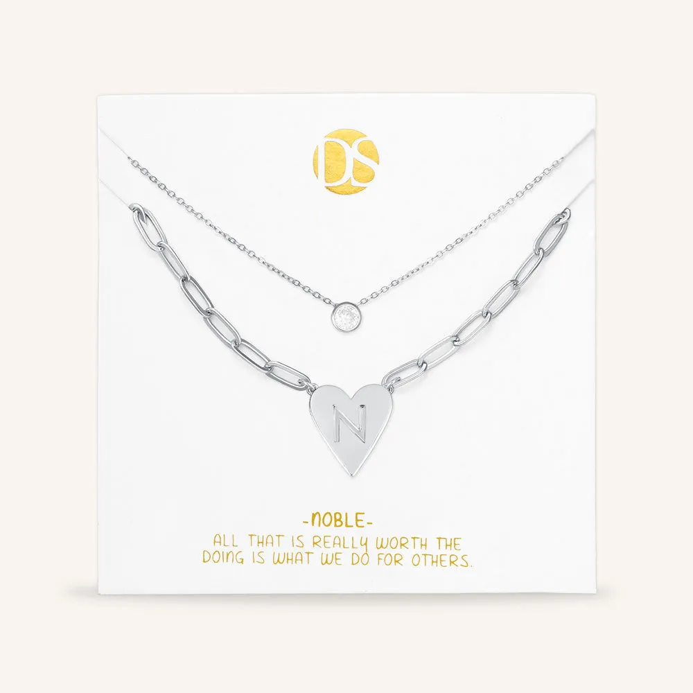"Initial This" Set of Two Initial Heart & Solitaire Layering Necklaces
