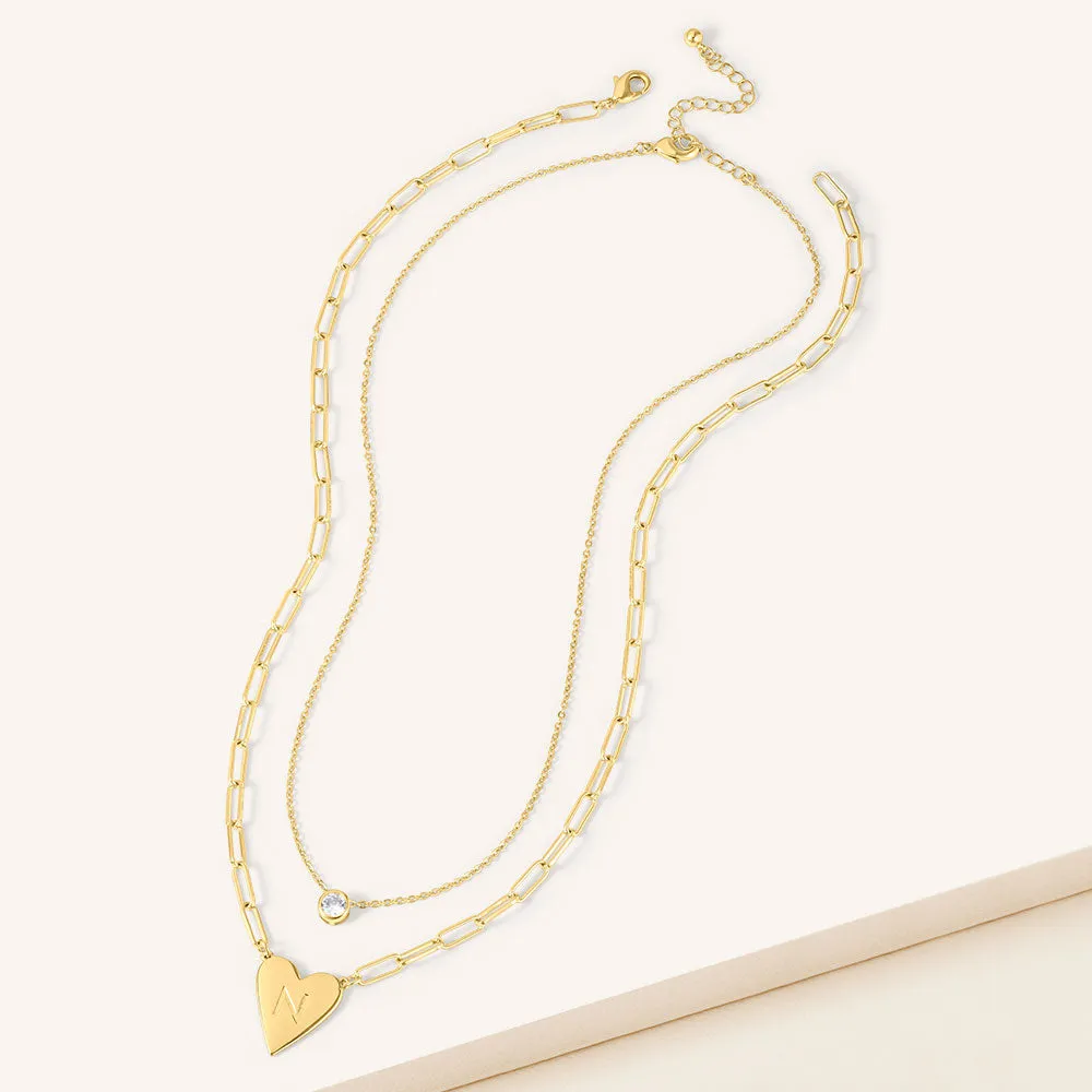"Initial This" Set of Two Initial Heart & Solitaire Layering Necklaces