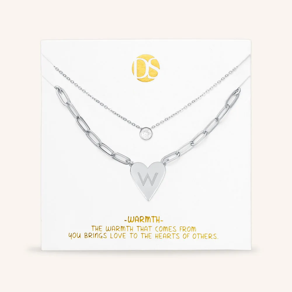 "Initial This" Set of Two Initial Heart & Solitaire Layering Necklaces