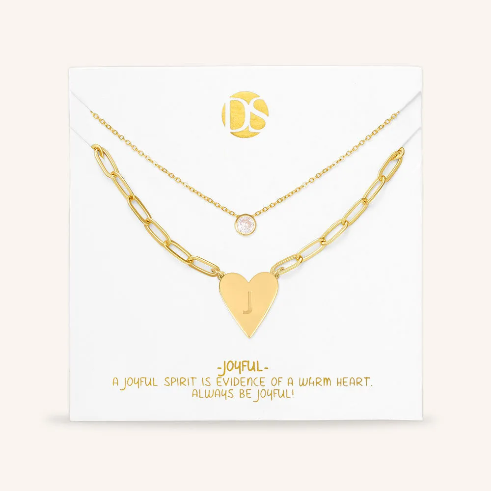 "Initial This" Set of Two Initial Heart & Solitaire Layering Necklaces