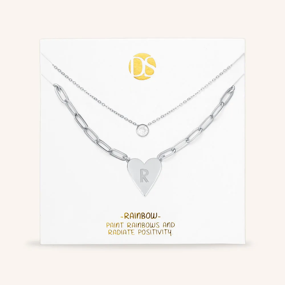 "Initial This" Set of Two Initial Heart & Solitaire Layering Necklaces