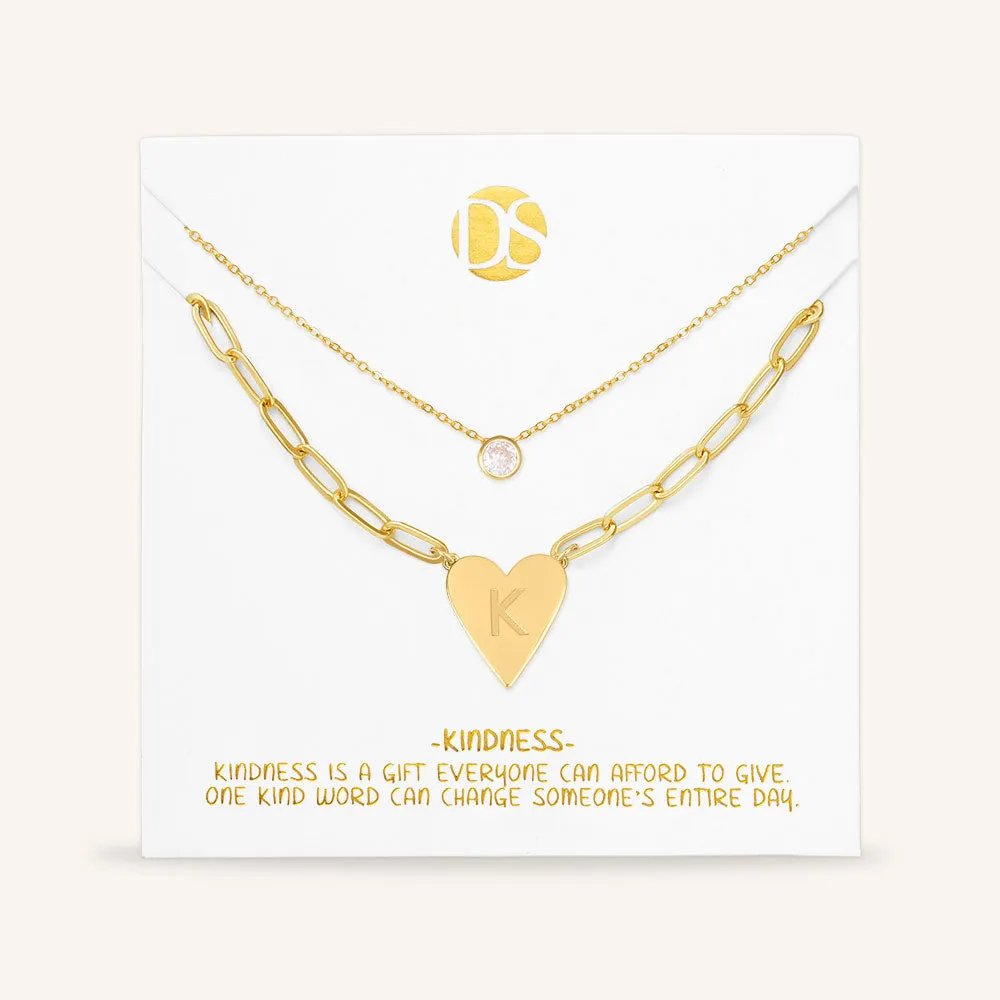 "Initial This" Set of Two Initial Heart & Solitaire Layering Necklaces