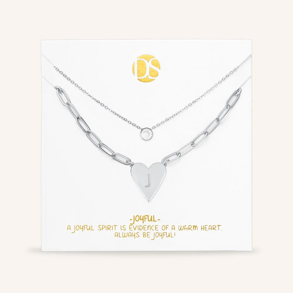 "Initial This" Set of Two Initial Heart & Solitaire Layering Necklaces
