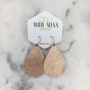 "Jill" Metallic Rose Gold Leather Teardrop Earrings