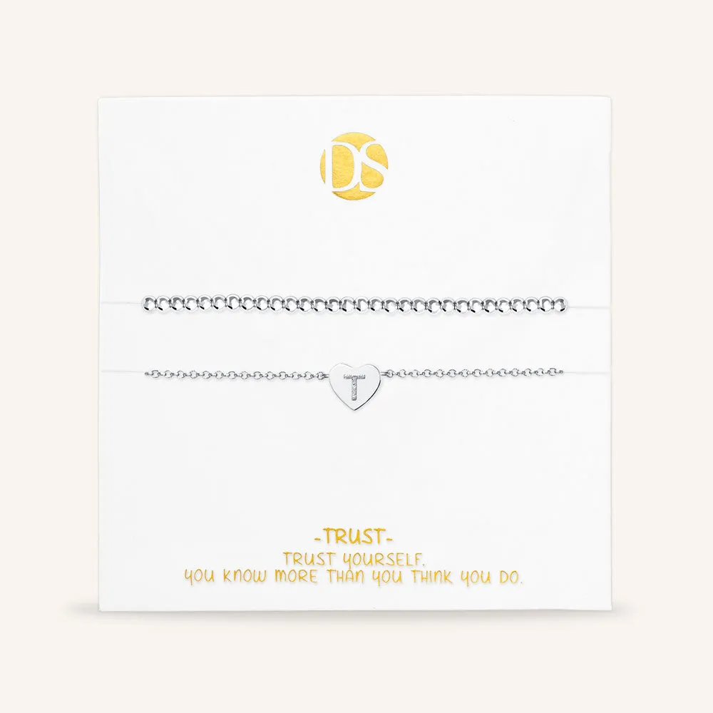 "Love Letter" Set of Two Initial Charm & Polished Beads Layering Anklets