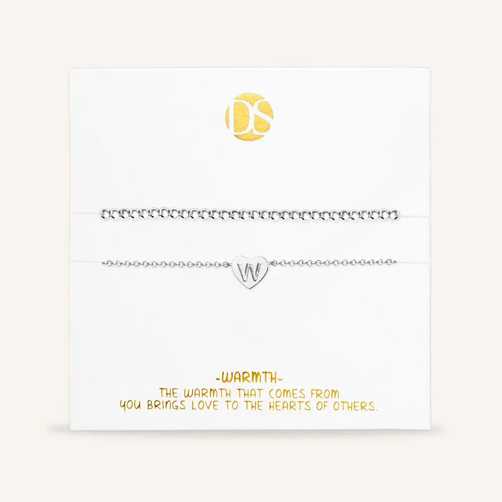 "Love Letter" Set of Two Initial Charm & Polished Beads Layering Anklets