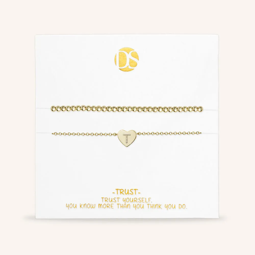 "Love Letter" Set of Two Initial Charm & Polished Beads Layering Anklets