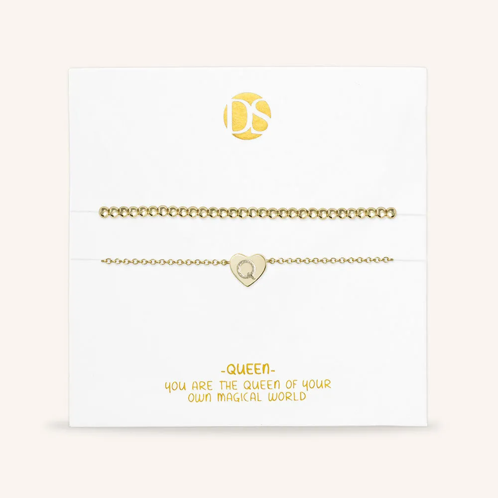"Love Letter" Set of Two Initial Charm & Polished Beads Layering Anklets