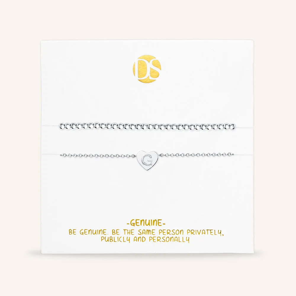 "Love Letter" Set of Two Initial Charm & Polished Beads Layering Anklets