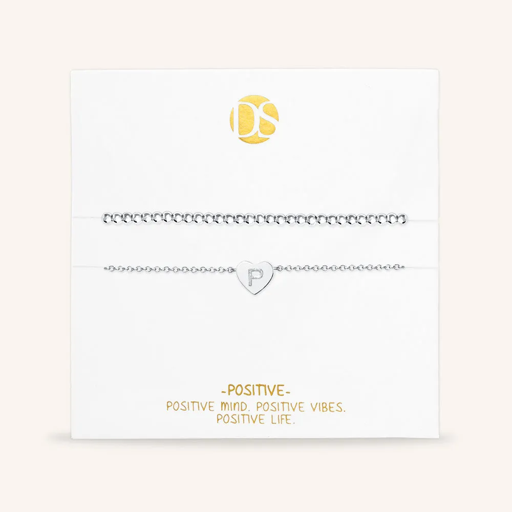 "Love Letter" Set of Two Initial Charm & Polished Beads Layering Anklets