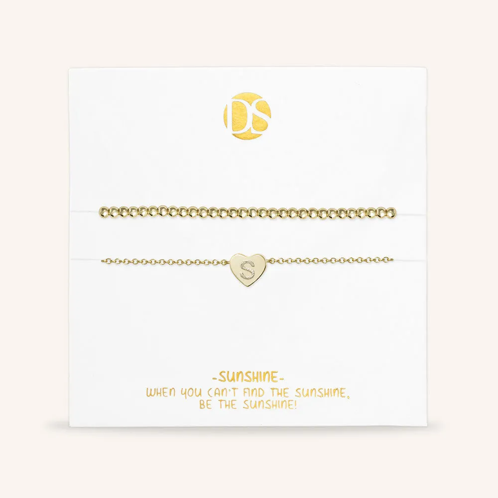 "Love Letter" Set of Two Initial Charm & Polished Beads Layering Anklets