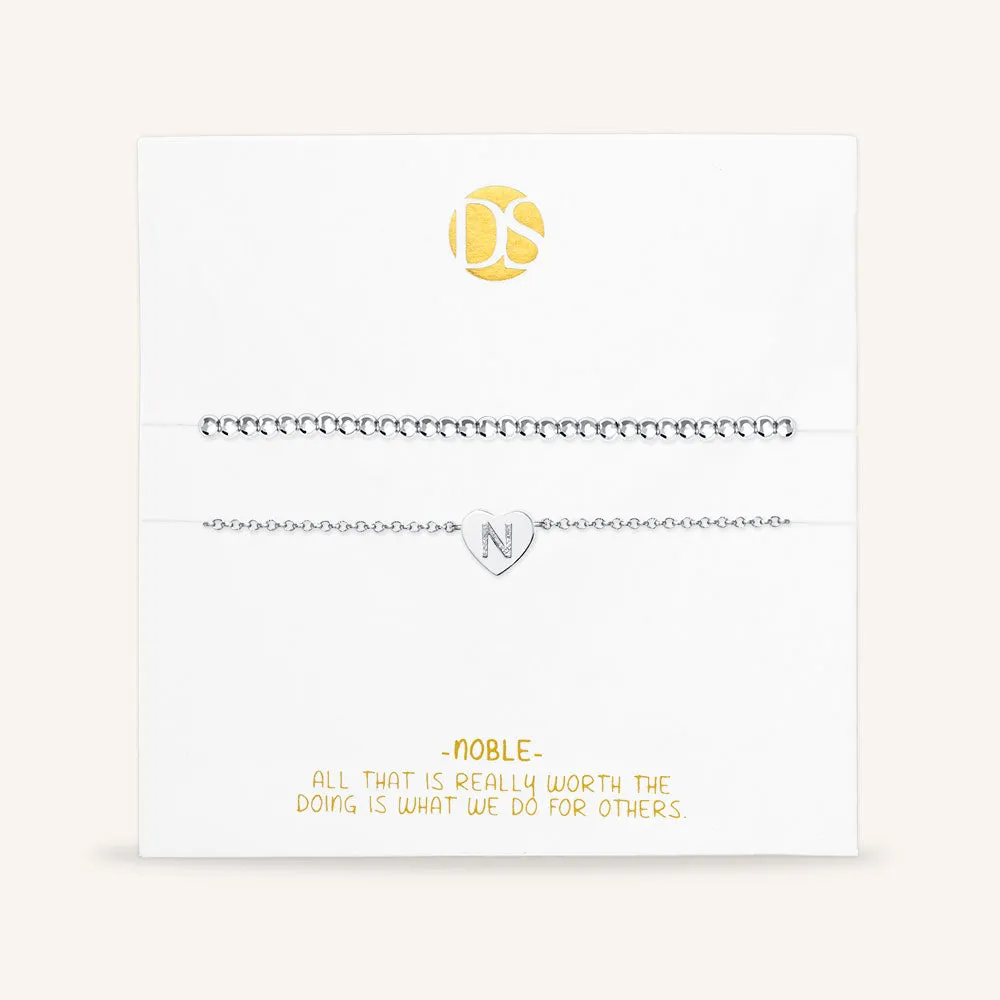 "Love Letter" Set of Two Initial Charm & Polished Beads Layering Anklets