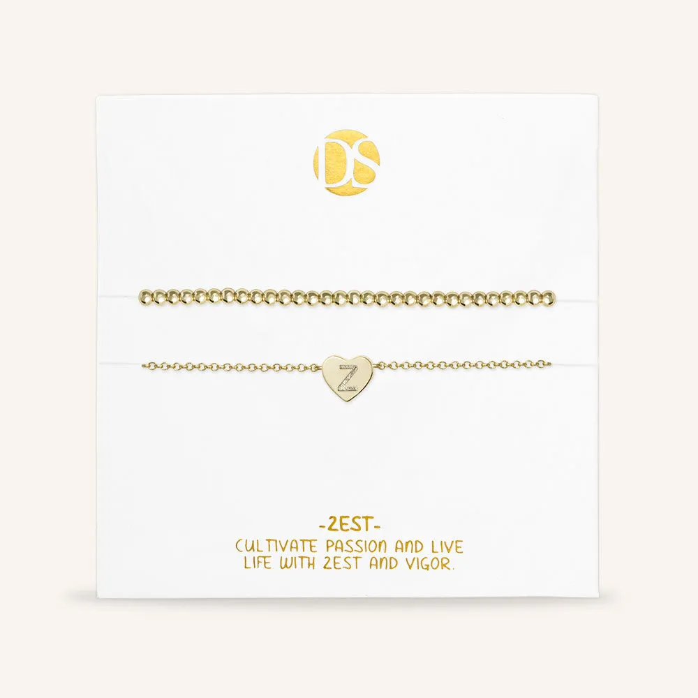 "Love Letter" Set of Two Initial Charm & Polished Beads Layering Anklets