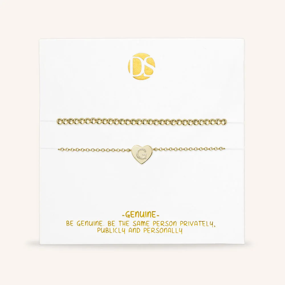 "Love Letter" Set of Two Initial Charm & Polished Beads Layering Anklets