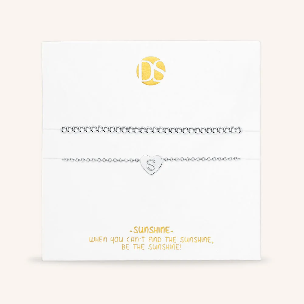 "Love Letter" Set of Two Initial Charm & Polished Beads Layering Anklets