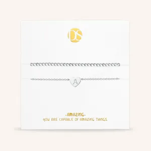 "Love Letter" Set of Two Initial Charm & Polished Beads Layering Anklets