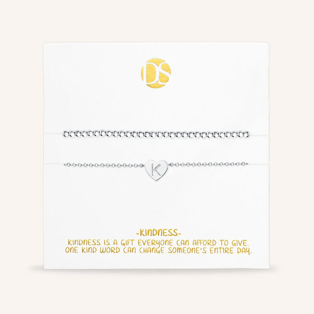 "Love Letter" Set of Two Initial Charm & Polished Beads Layering Anklets