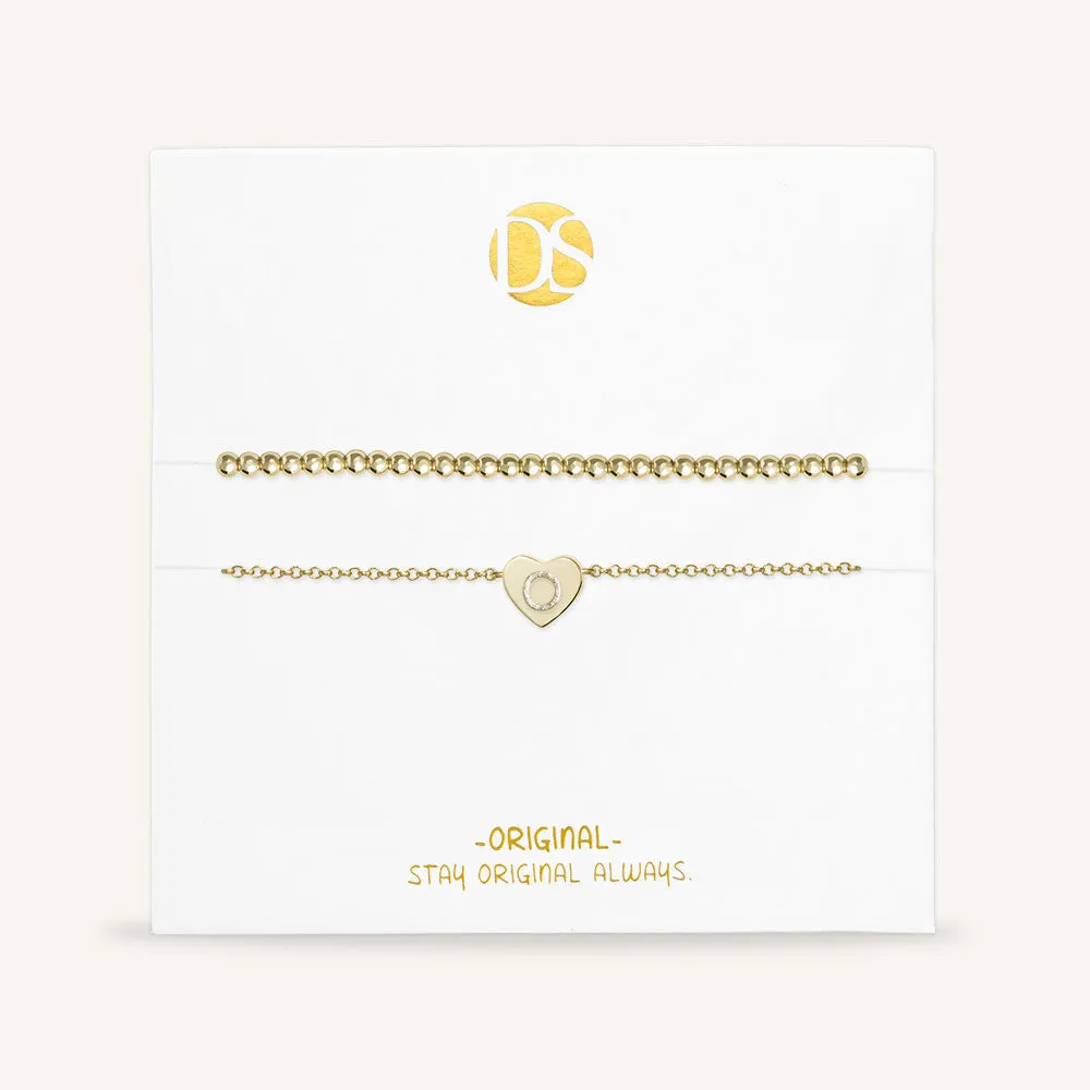 "Love Letter" Set of Two Initial Charm & Polished Beads Layering Anklets