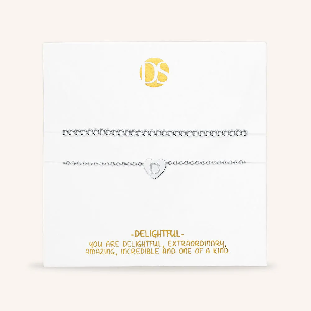 "Love Letter" Set of Two Initial Charm & Polished Beads Layering Anklets