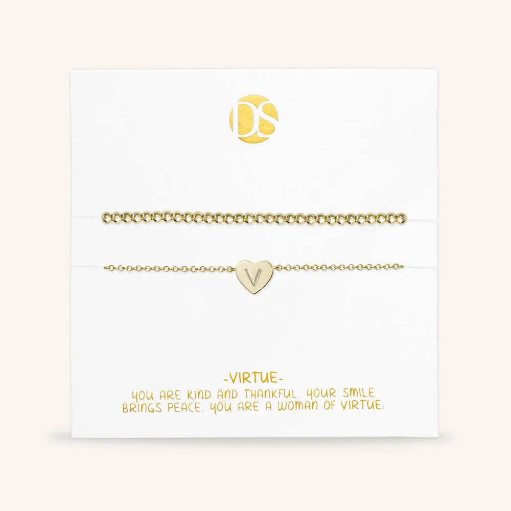 "Love Letter" Set of Two Initial Charm & Polished Beads Layering Anklets