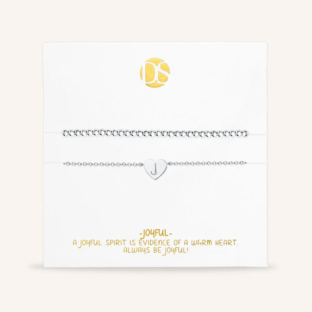 "Love Letter" Set of Two Initial Charm & Polished Beads Layering Anklets