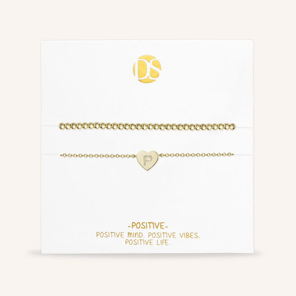 "Love Letter" Set of Two Initial Charm & Polished Beads Layering Anklets