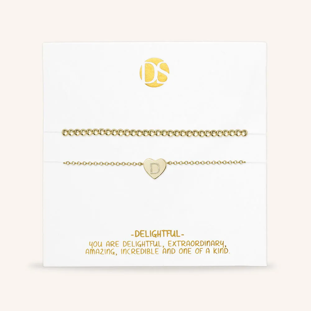 "Love Letter" Set of Two Initial Charm & Polished Beads Layering Anklets