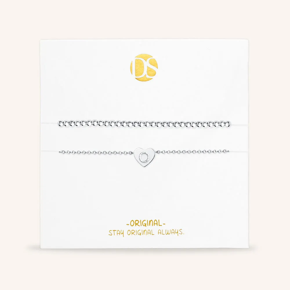 "Love Letter" Set of Two Initial Charm & Polished Beads Layering Anklets