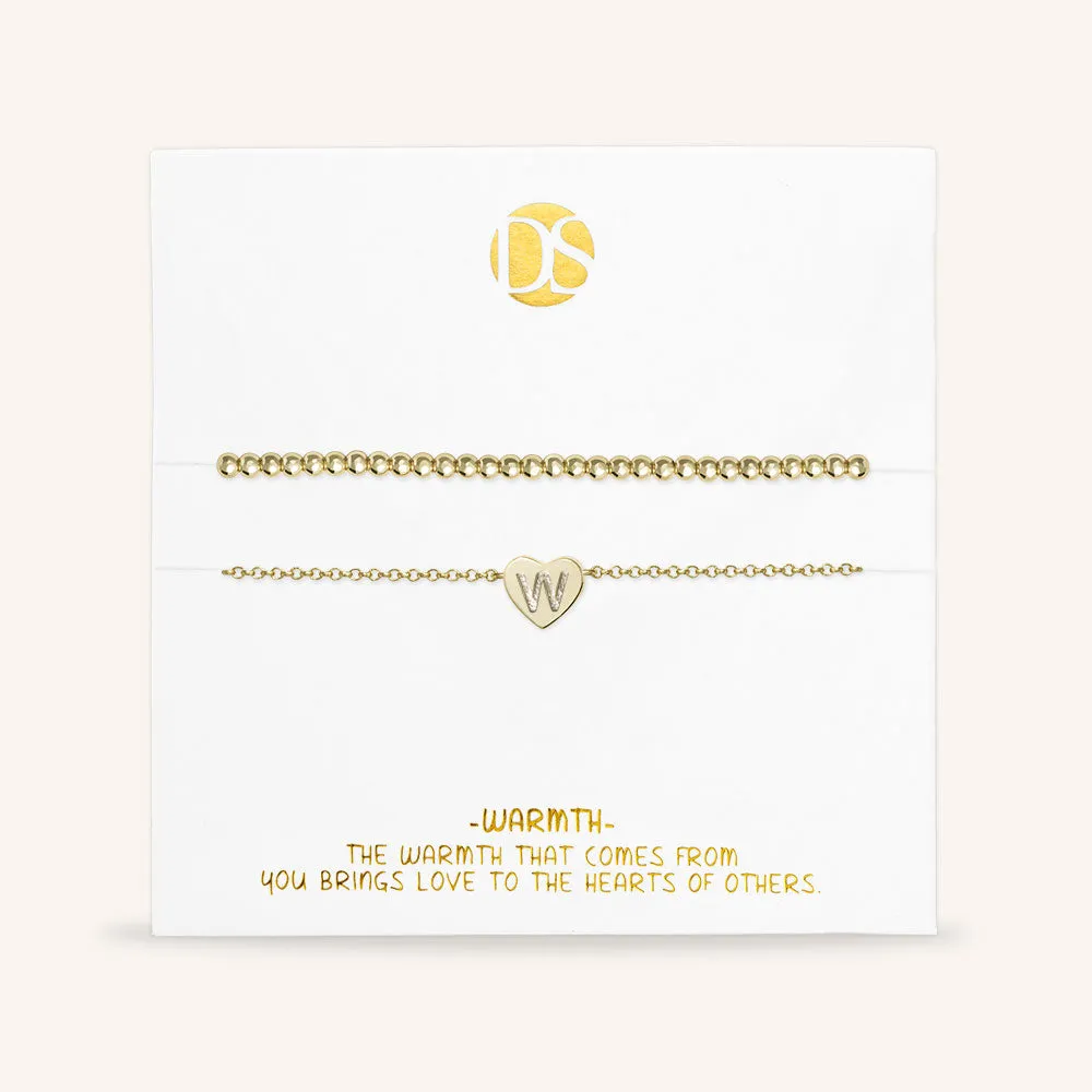 "Love Letter" Set of Two Initial Charm & Polished Beads Layering Anklets