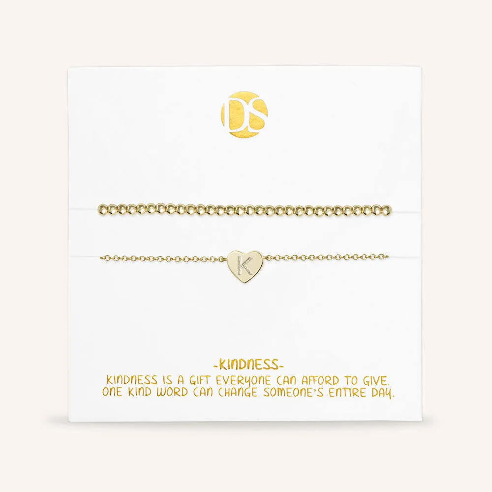 "Love Letter" Set of Two Initial Charm & Polished Beads Layering Anklets